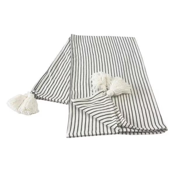 LR Resources THROW80178BWT4250 Striped Tasseled Throw Blanket; Black & Ivory - Rectangle, Lr Resources, Mfr#: THROW80178BWT4250
